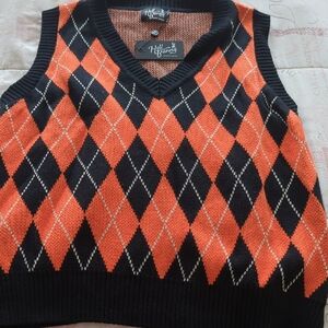 HellBunny Rhombus Orange & Black Argyle Sweater Vest Size 3Xl UK-20